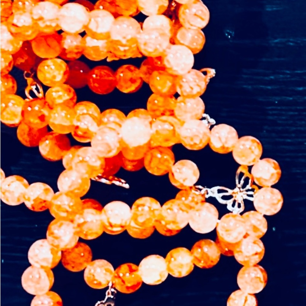 1 Bracelet Handcrafted Marbled Orange Beaded with Butterfly Charm🧘🧘‍♂️🧘‍♀️